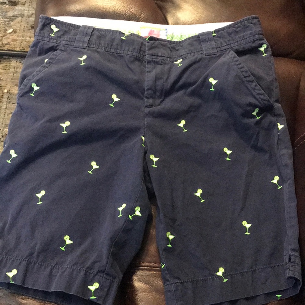 Navy Bermuda shorts with martini glasses size 10